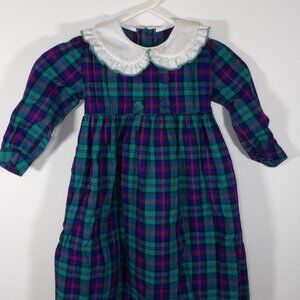 Vintage Mondays Child Green Plaid Dress with Peter Pan Collar Size 4T
